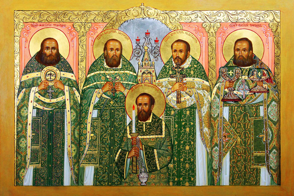 Священномученики Василий (Соколов), Александр (Заозерский) и Христофор (Надеждин) пресвитеры, преподобномученик Макарий (Телегин) и мученик Сергий (Тихомиров) (1922 г.).