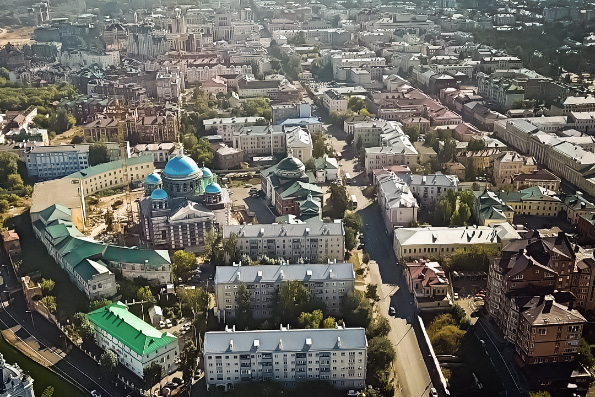 Аэросъемка воссоздания собора Казанской иконы Божией Матери
